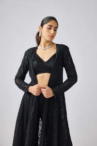 BLACK GEORGETTE EMBROIDERED CAPE SET