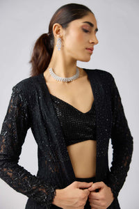 BLACK GEORGETTE EMBROIDERED CAPE SET