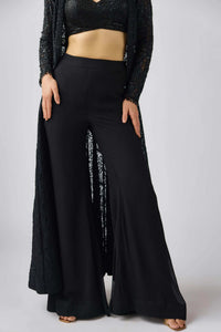 BLACK GEORGETTE EMBROIDERED CAPE SET