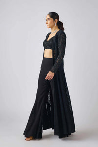BLACK GEORGETTE EMBROIDERED CAPE SET