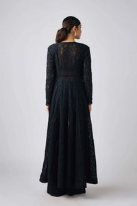BLACK GEORGETTE EMBROIDERED CAPE SET
