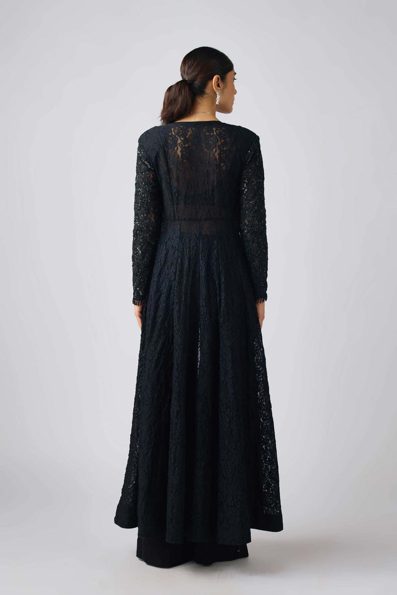 BLACK GEORGETTE EMBROIDERED CAPE SET