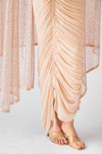CONTEMPORARY PEACH INDOWESTERN CAPE SET WITH INTRICATE EMBROIDERY