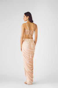 CONTEMPORARY PEACH INDOWESTERN CAPE SET WITH INTRICATE EMBROIDERY