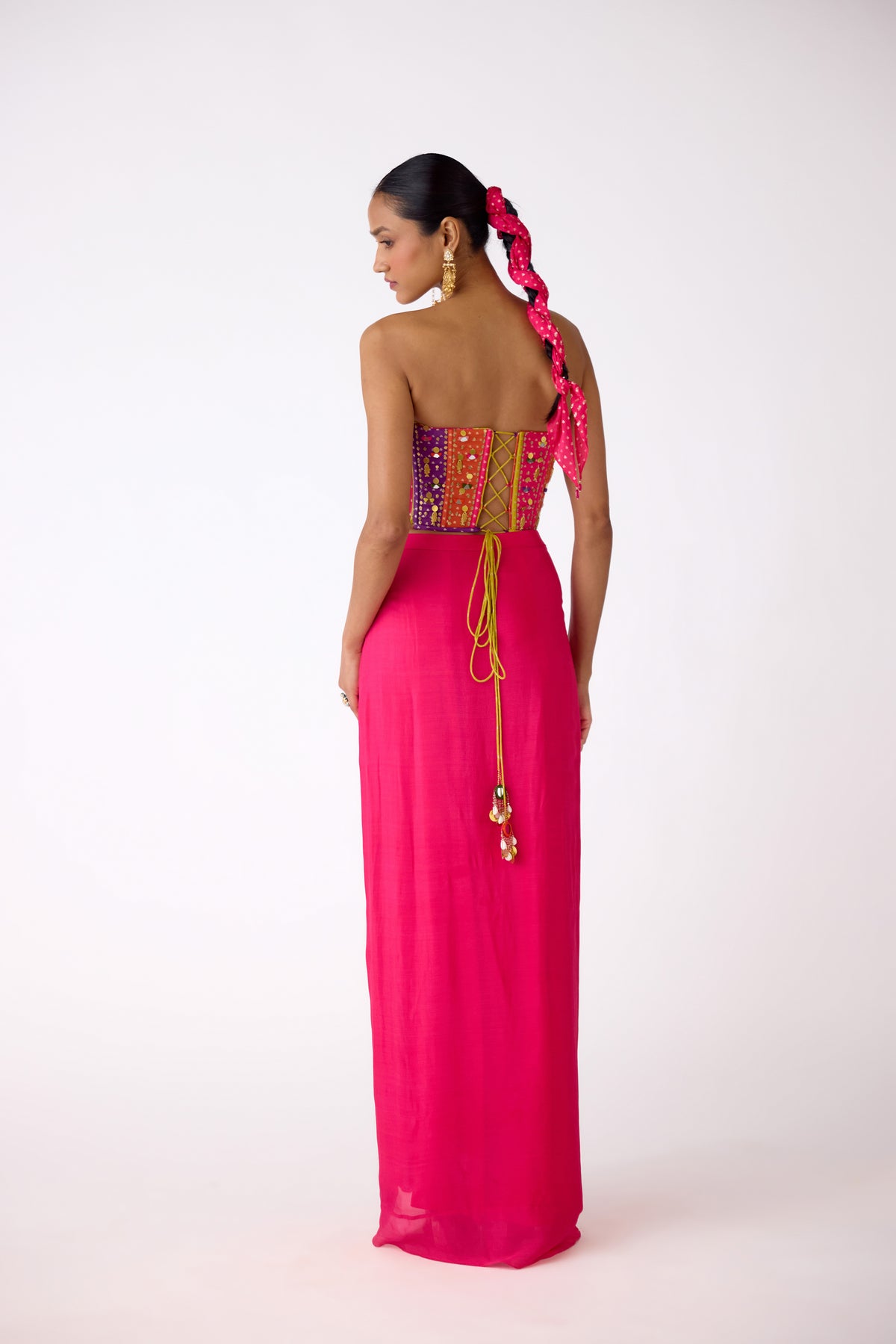 PINK MIRROR EMBROIDERED CORSET AND SKIRT SET | Nishly Fashion House