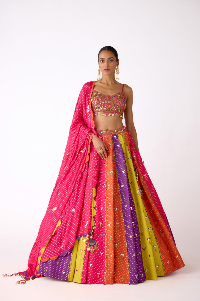MULTICOLOR MIRROR EMBROIDERED LEHENGA SET