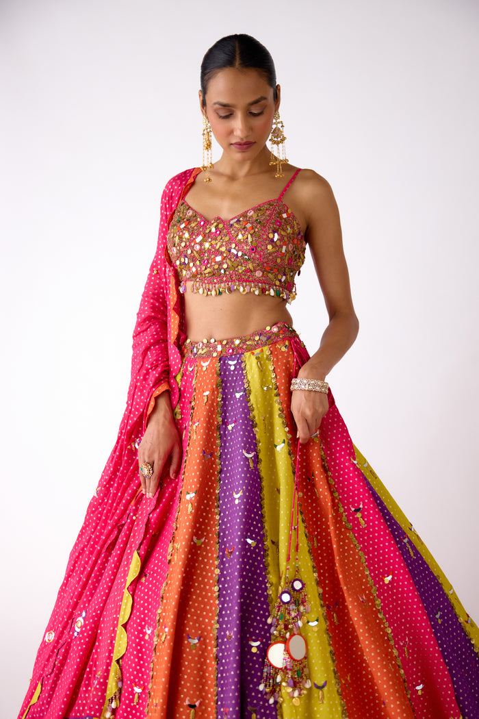 MULTICOLOR MIRROR EMBROIDERED LEHENGA SET