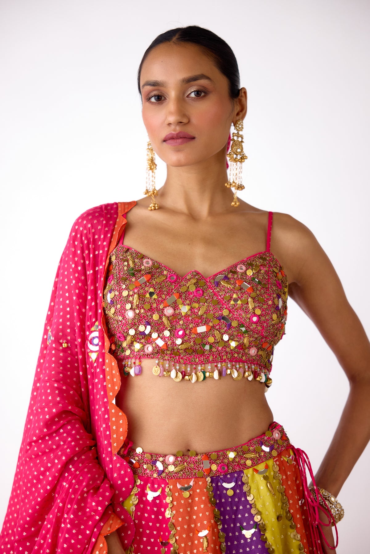 MULTICOLOR MIRROR EMBROIDERED LEHENGA SET