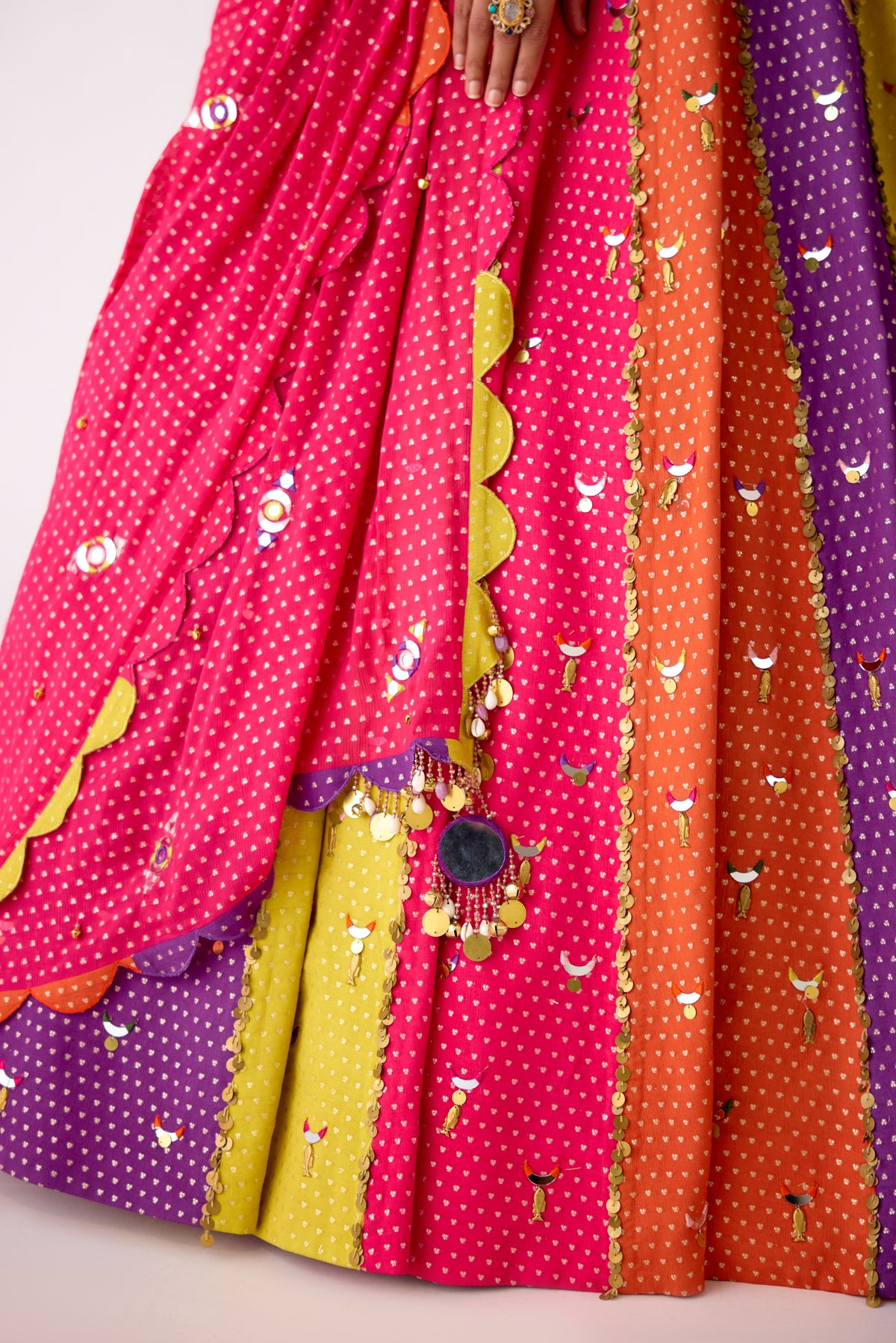 MULTICOLOR MIRROR EMBROIDERED LEHENGA SET