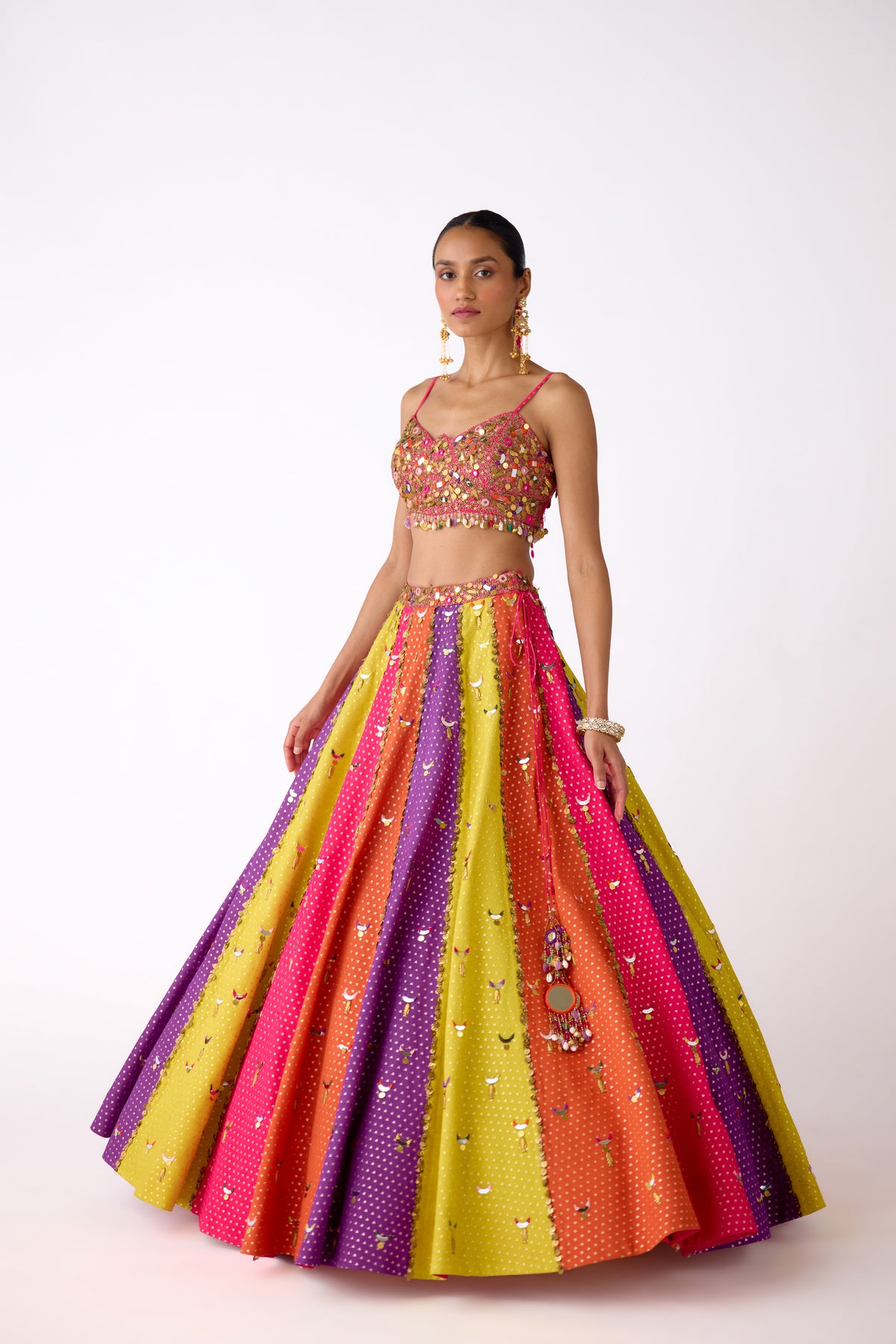 MULTICOLOR MIRROR EMBROIDERED LEHENGA SET