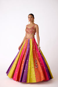 MULTICOLOR MIRROR EMBROIDERED LEHENGA SET