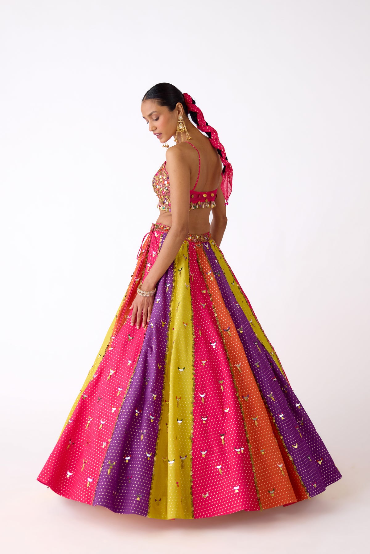 MULTICOLOR MIRROR EMBROIDERED LEHENGA SET