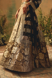 BROWN BANARASI MIRROR EMBROIDERED CORSET LEHENGA SET | Nishly Fashion House