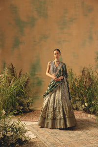 GREEN BANARASI MIRROR EMBROIDERED LEHENGA SET