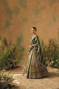 GREEN BANARASI MIRROR EMBROIDERED LEHENGA SET