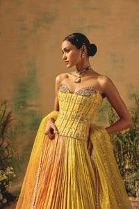 YELLOW CORSET BANARASI GEORGETTE LEHENGA SET