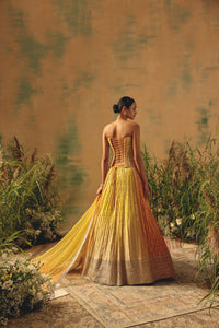 YELLOW CORSET BANARASI GEORGETTE LEHENGA SET