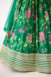 GREEN FLORAL MIRROR EMBROIDERED LEHENGA SET