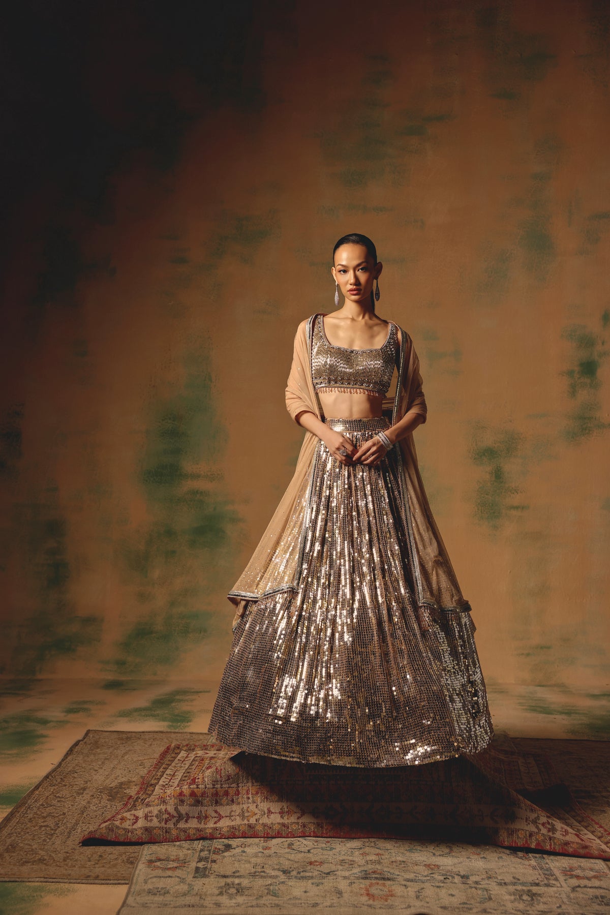 ROSE GOLD SEQUINS EMBROIDERED LEHENGA SET | Nishly Fashion House