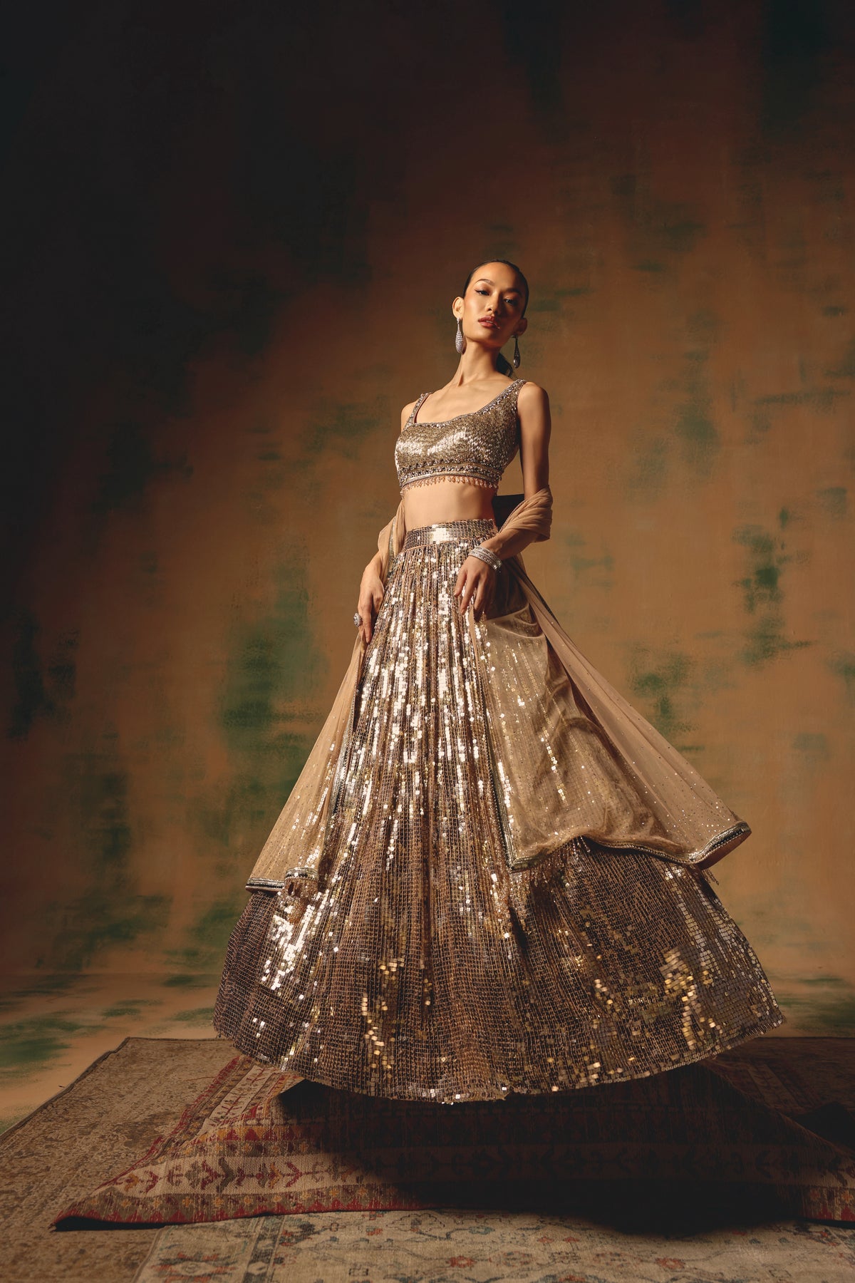 ROSE GOLD SEQUINS EMBROIDERED LEHENGA SET | Nishly Fashion House