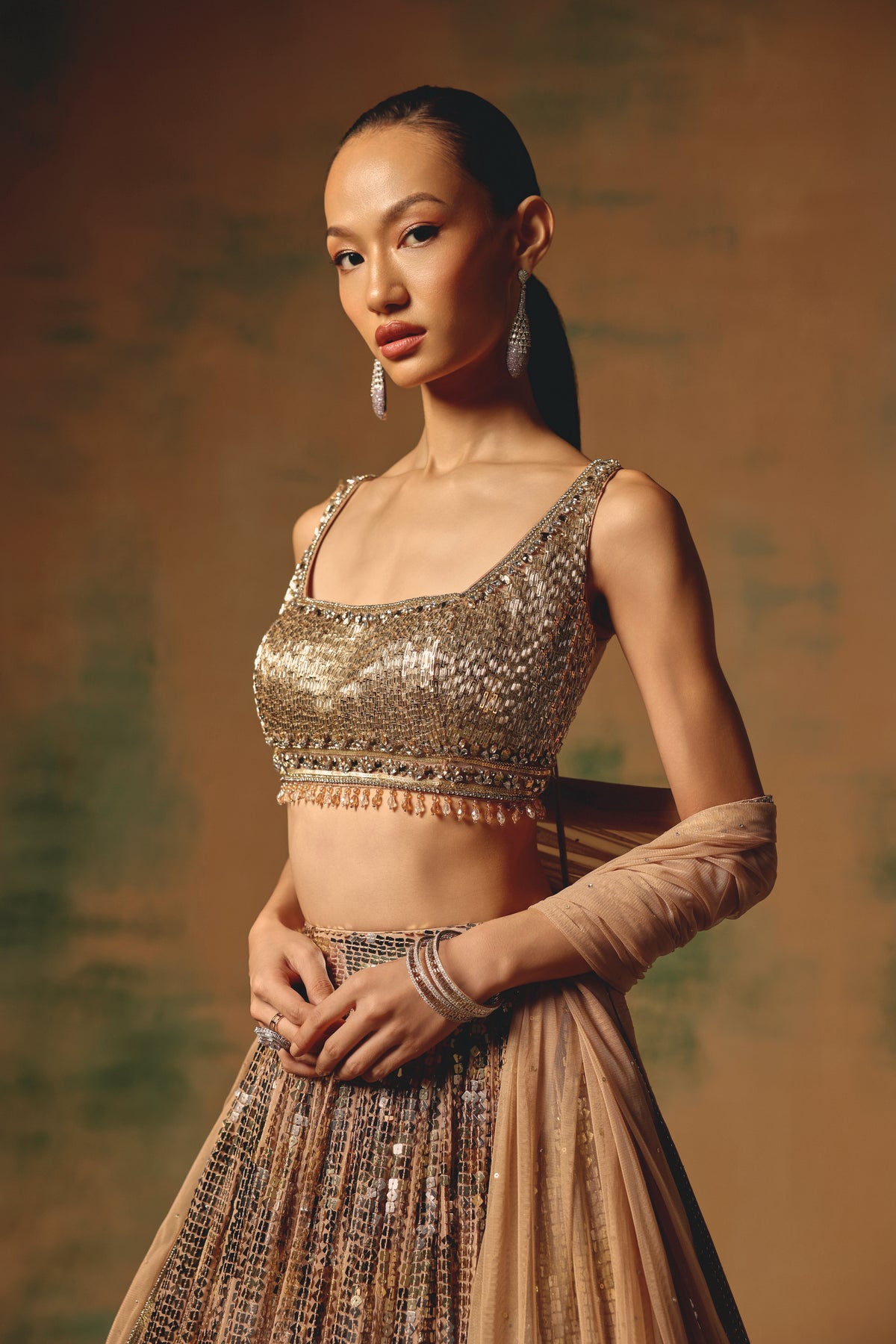 ROSE GOLD SEQUINS EMBROIDERED LEHENGA SET | Nishly Fashion House