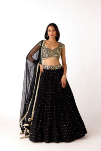BLACK MIRROR EMBROIDERED GEORGETTE LEHENGA SET | Nishly Fashion House
