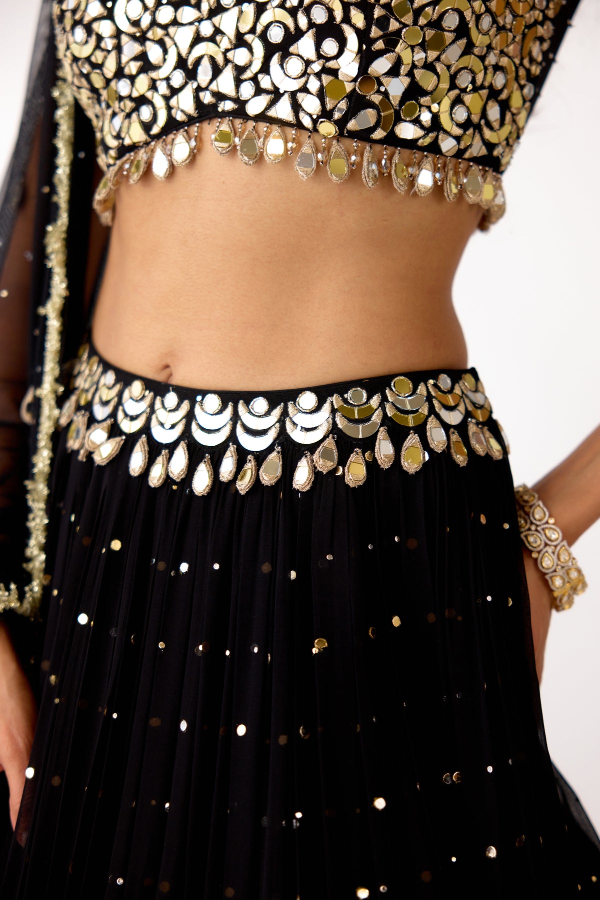 BLACK MIRROR EMBROIDERED GEORGETTE LEHENGA SET | Nishly Fashion House