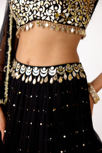 BLACK MIRROR EMBROIDERED GEORGETTE LEHENGA SET | Nishly Fashion House