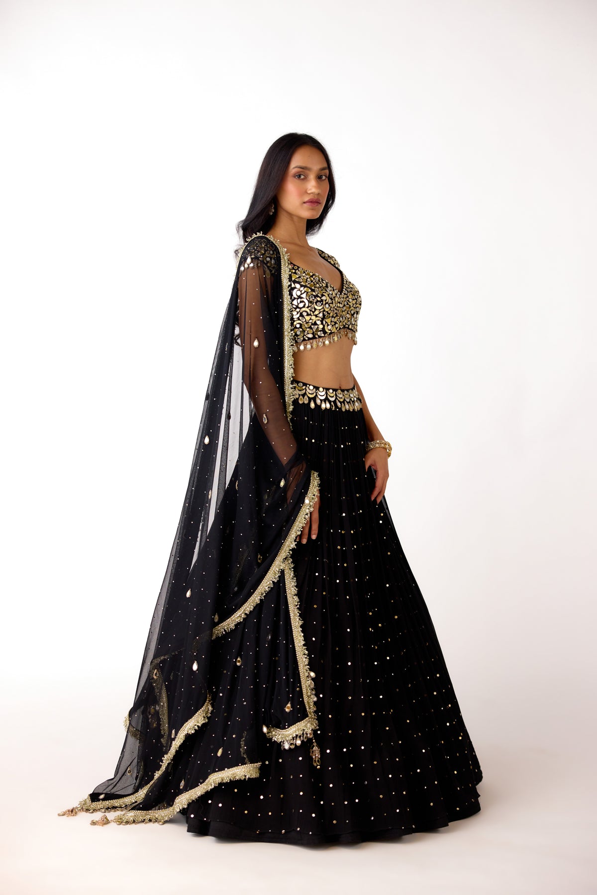BLACK MIRROR EMBROIDERED GEORGETTE LEHENGA SET | Nishly Fashion House
