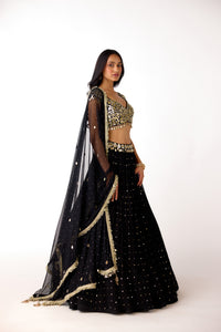 BLACK MIRROR EMBROIDERED GEORGETTE LEHENGA SET | Nishly Fashion House