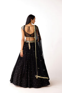 BLACK MIRROR EMBROIDERED GEORGETTE LEHENGA SET | Nishly Fashion House