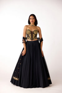BLACK EMBELLISHED CORSET AND LEHENGA SET | Nishly Fashion House