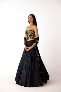BLACK EMBELLISHED CORSET AND LEHENGA SET | Nishly Fashion House