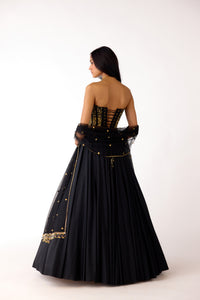 BLACK EMBELLISHED CORSET AND LEHENGA SET | Nishly Fashion House