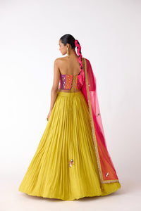 LIME MIRROR EMBROIDERED CORSET AND LEHENGA SET | Nishly Fashion House