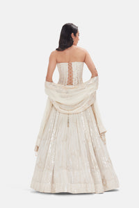 IVORY SEQUINS EMBROIDERED GEORGETTE CORSET LEHENGA SET
