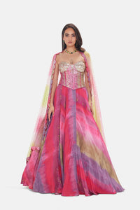 MULTICOLOR HAND EMBROIDERED LEHENGA WITH SCULPTED CORSET