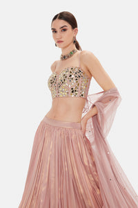 PASTEL PINK MIRROR EMBROIDERED LEHENGA SET