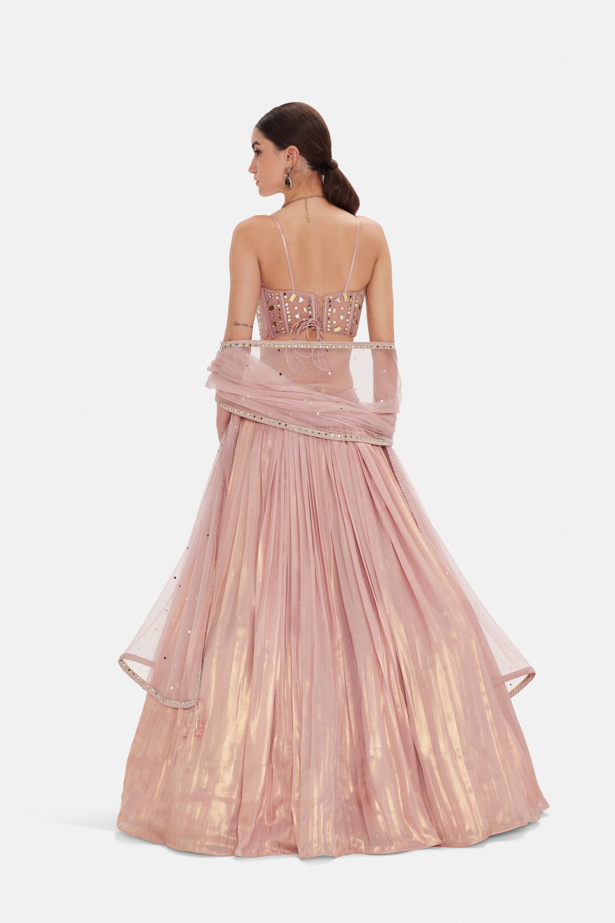 PASTEL PINK MIRROR EMBROIDERED LEHENGA SET