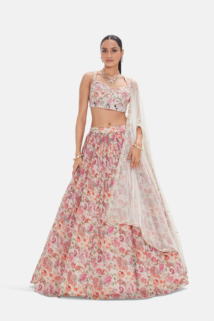 PINK FLORAL MIRROR EMBROIDERED LEHENGA CHOLI