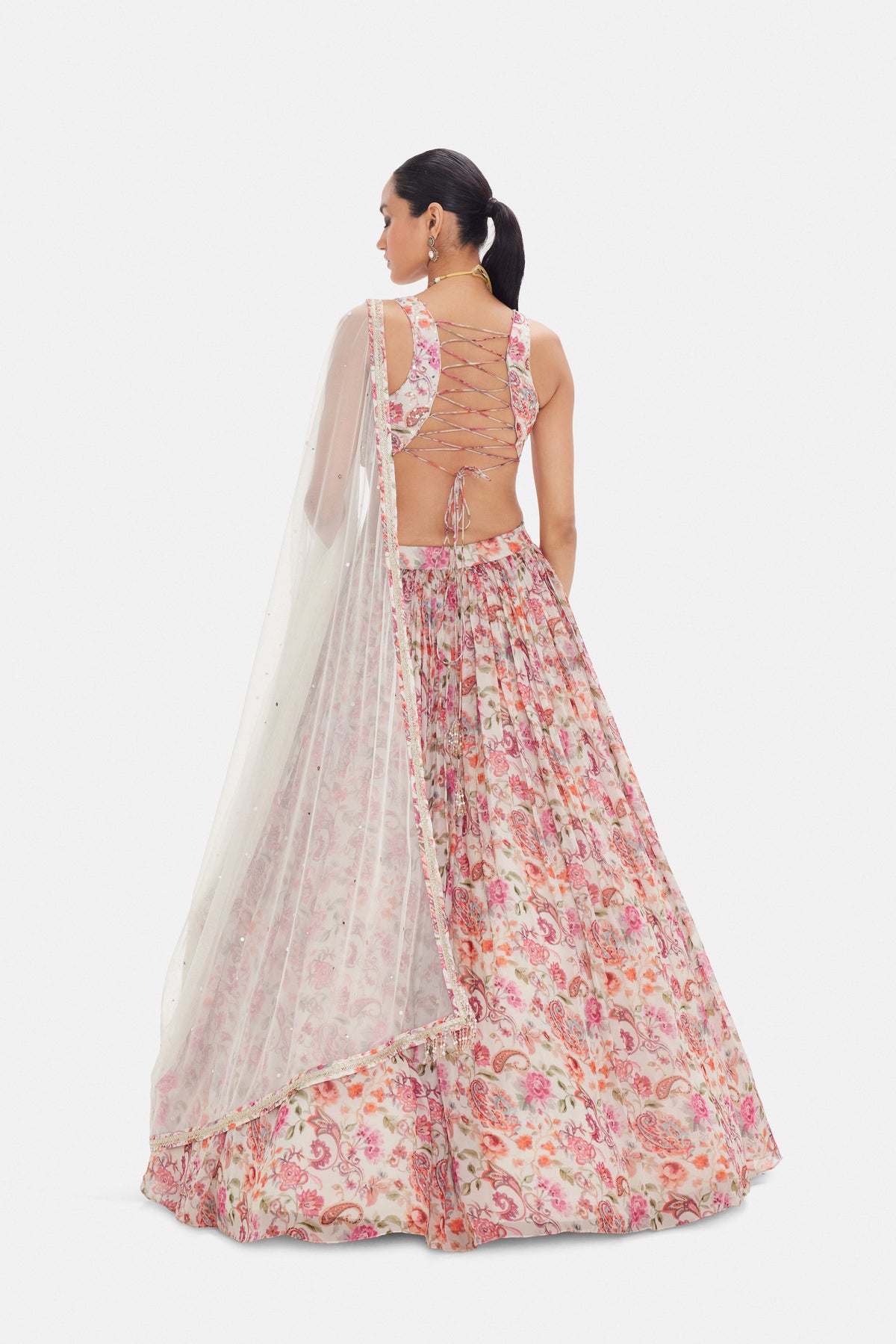 PINK FLORAL MIRROR EMBROIDERED LEHENGA CHOLI