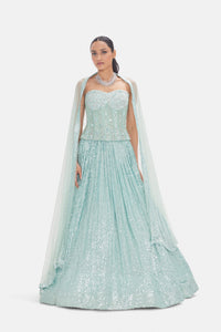 SEA GREEN CORSET LEHENGA SET WITH SEQUINS EMBROIDERY