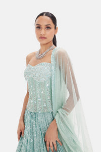 SEA GREEN CORSET LEHENGA SET WITH SEQUINS EMBROIDERY