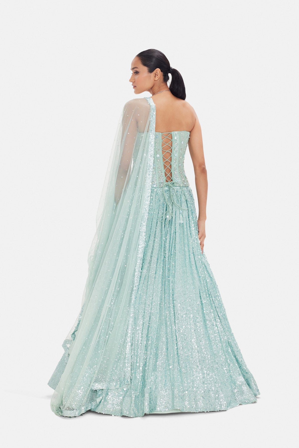SEA GREEN CORSET LEHENGA SET WITH SEQUINS EMBROIDERY
