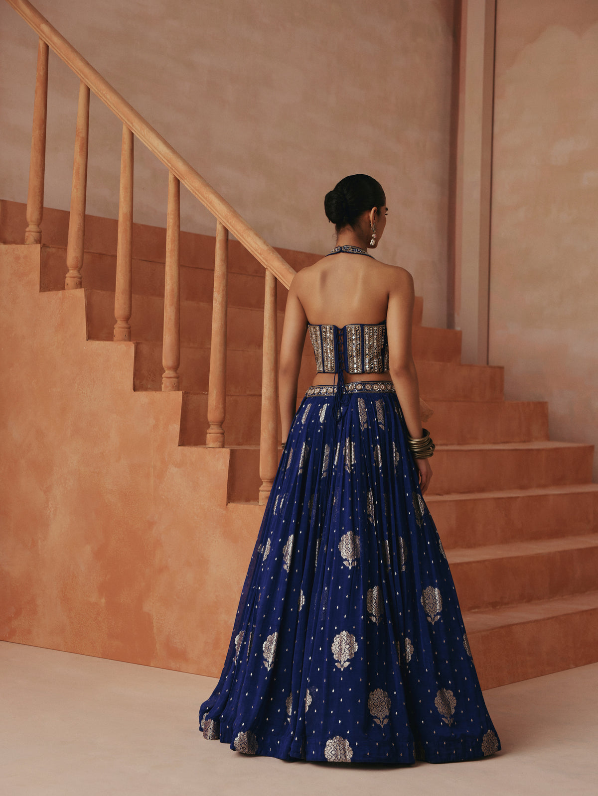 COBALT BLUE BANARASI EMBROIDERED GEORGETTE LEHENGA CHOLI SET