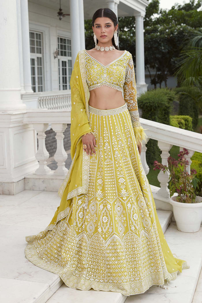 LIME GREEN EMBOIDERED LEHENGA SET