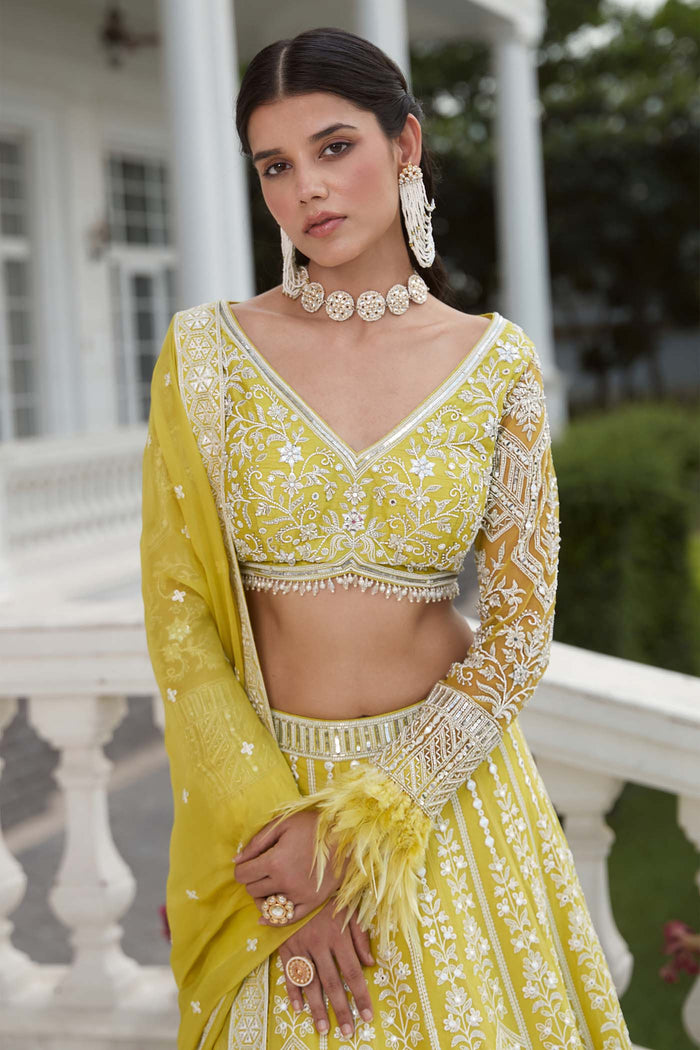 LIME GREEN EMBOIDERED LEHENGA SET