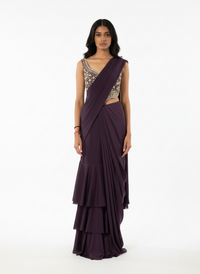 SANGEET PURPLE READY TO WEAR EMBROIDERED SAREE