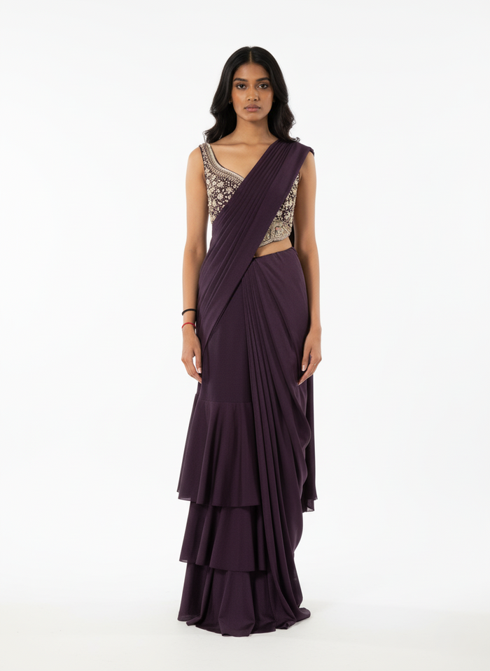 SANGEET PURPLE READY TO WEAR EMBROIDERED SAREE