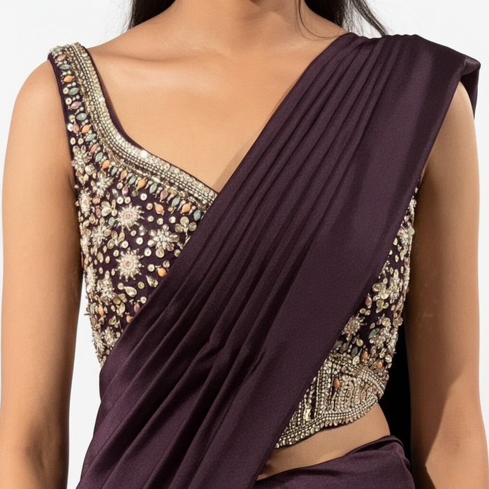 SANGEET PURPLE READY TO WEAR EMBROIDERED SAREE